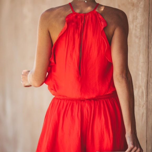 Smocked Waist Romper - Tomato - Picture 3 of 8